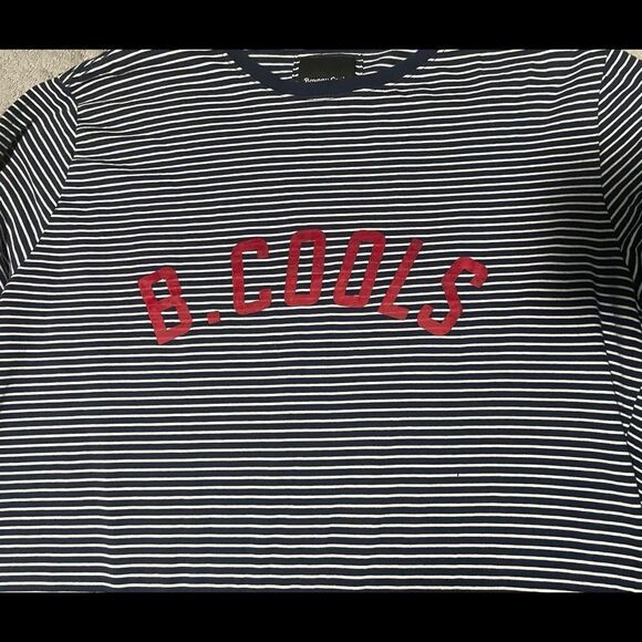 BARNEY Cools striped long sleeve size medium blue and white with red B. COOLS - Picture 3 of 4